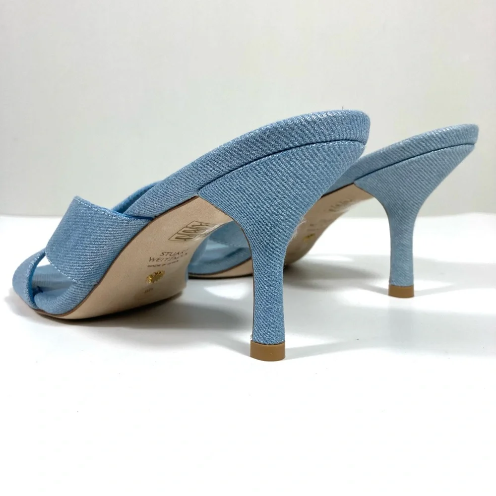Stuart Weitzman Carmen 75 Heel Slide Sandals Blue Denim 8 NEW - Picture 4 of 17
